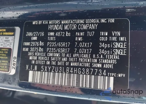 2017 Hyundai Santa Fe Sport 2.4L из США, поврежденный, VIN 5XYZU3LB4HG387734